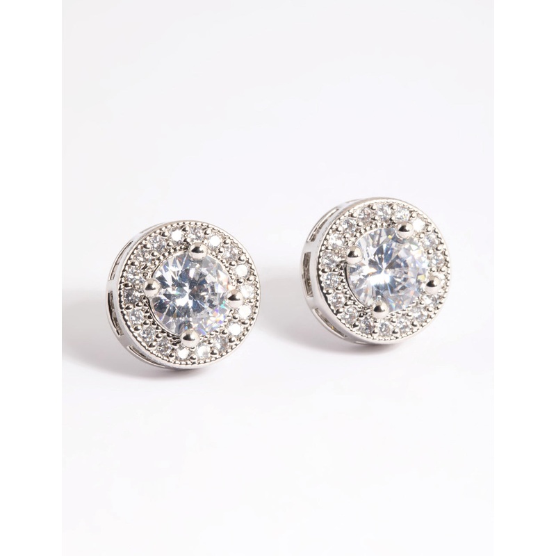 Silver Pave Circle Stud Earrings