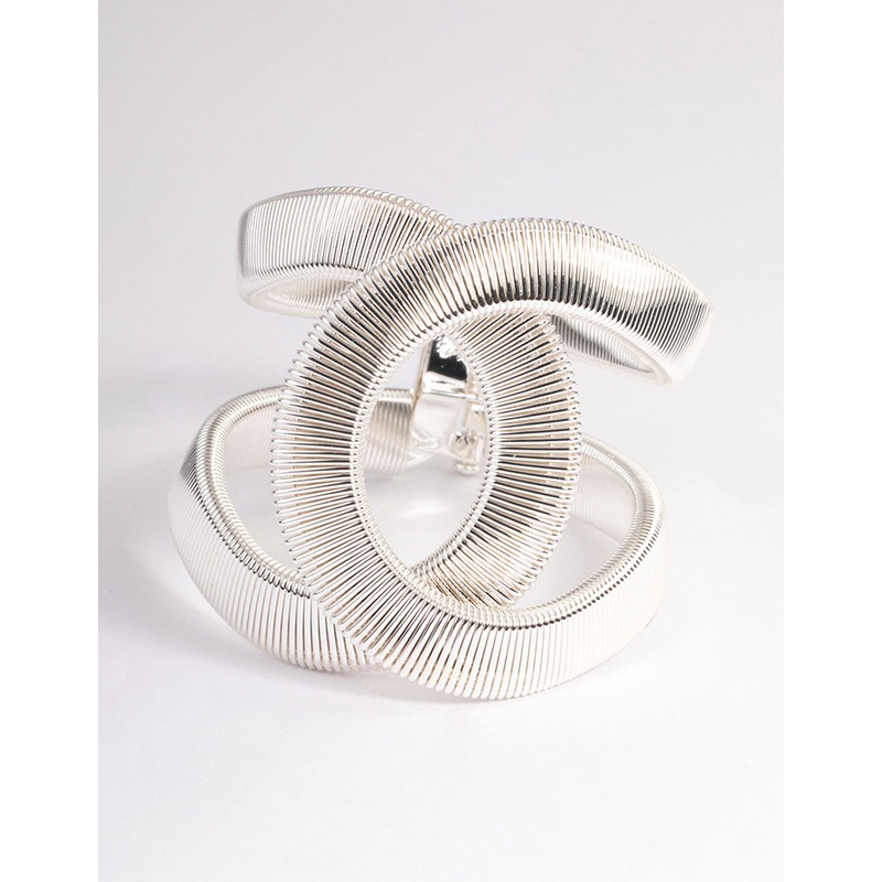 Silver Textured Oval Cuff Bangle