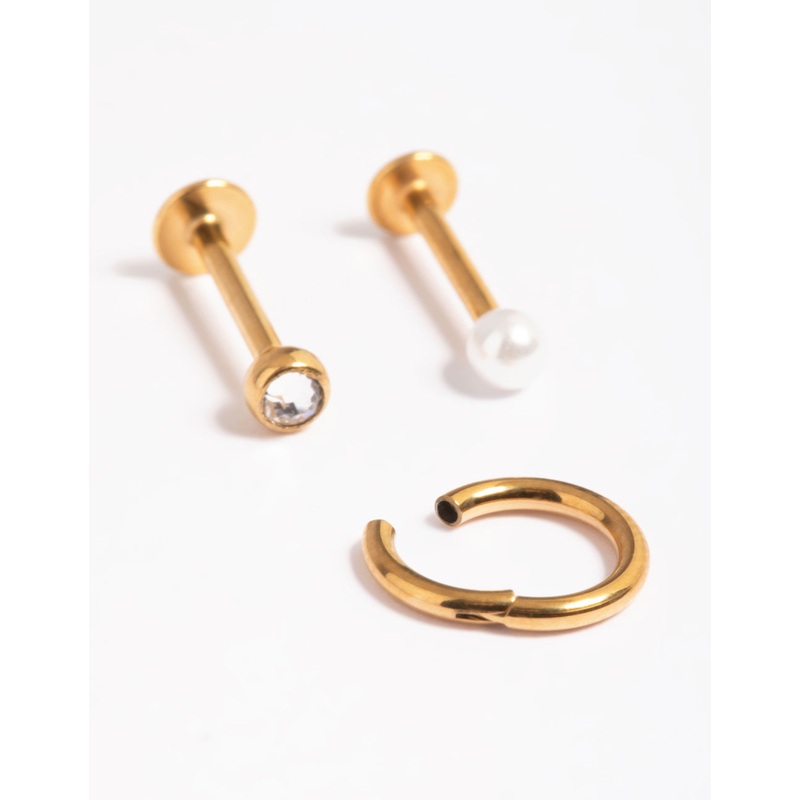 Surgical Steel Faux Pearl Clicker Earrings Pack