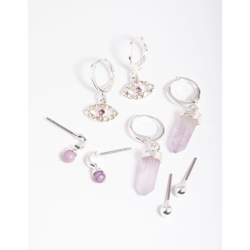 Amethyst Evil Eye Earring Stack Pack