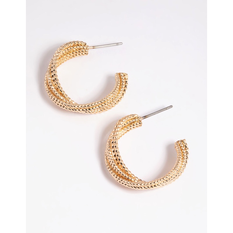 Gold Criss Cross Hoop Earrings