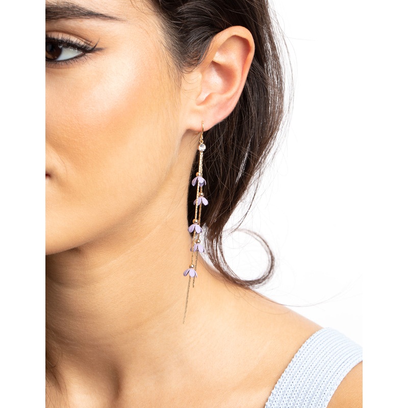 Gold & Lilac Flower Earrings