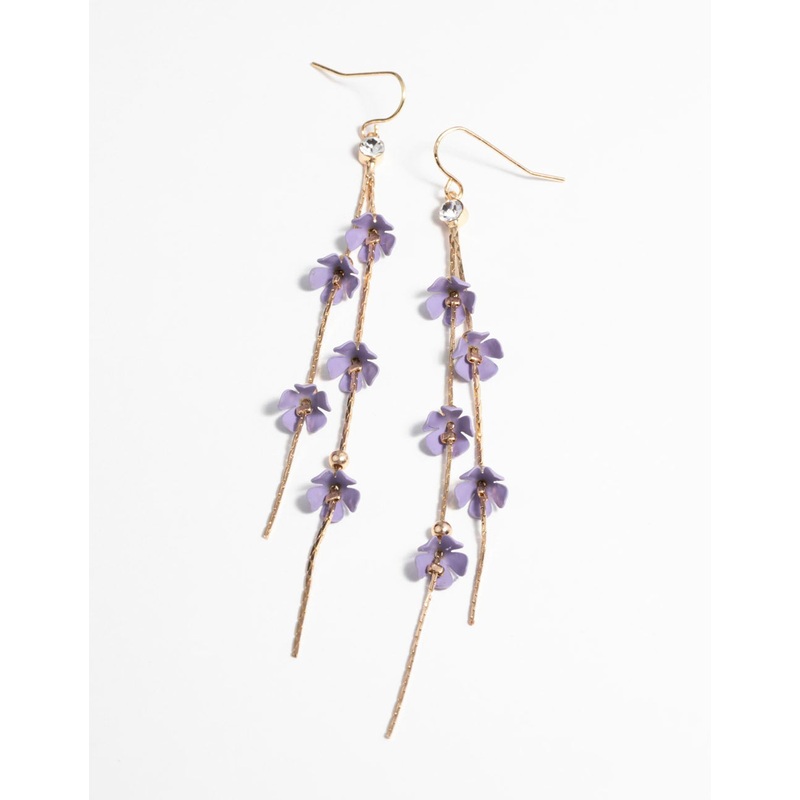Gold & Lilac Flower Earrings