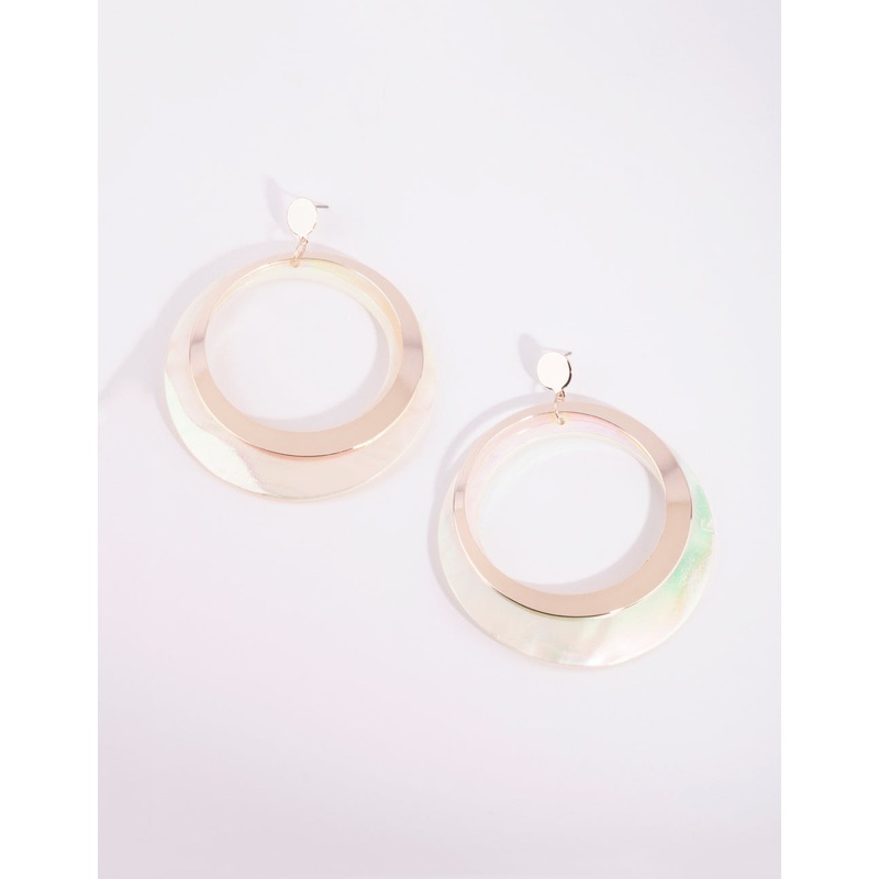 Gold Two Tone Shell Drop Earrings
