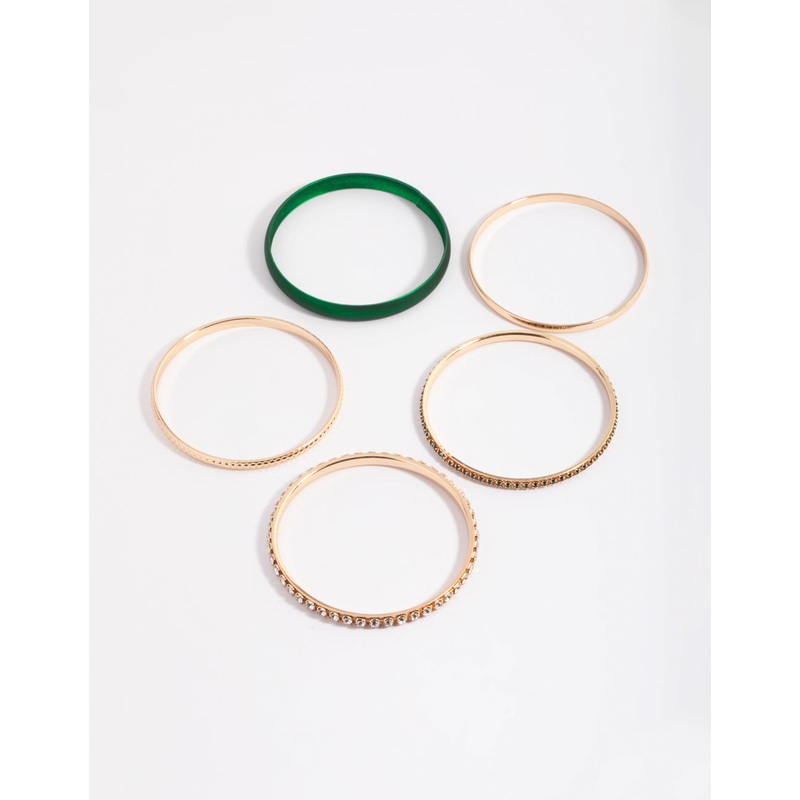 Green Pearlised Diamante Bracelet 5-Pack