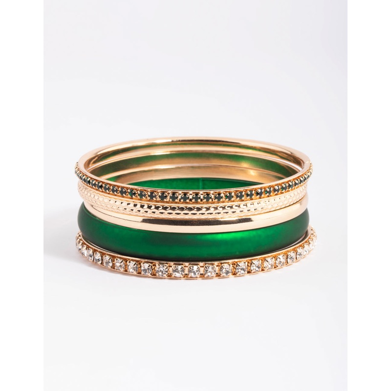 Green Pearlised Diamante Bracelet 5-Pack