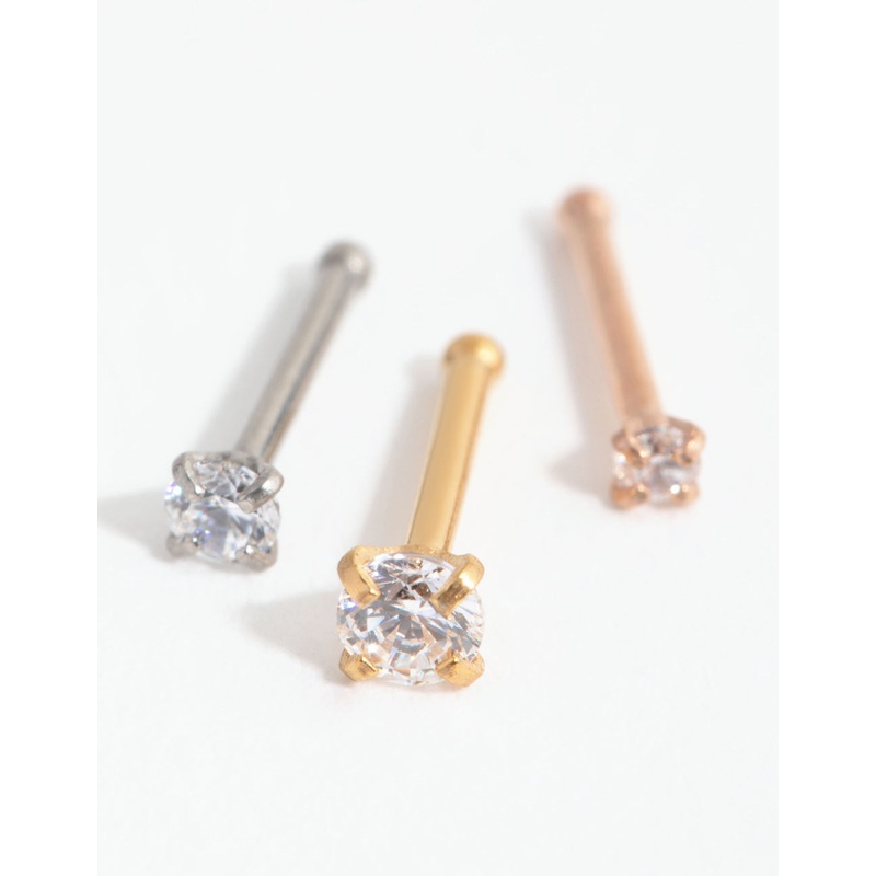 Mixed Surgical Steel Graduated Cubic Zirconia Nose 6-Pack