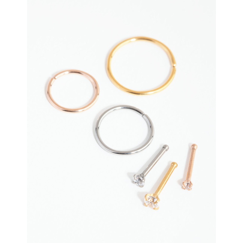 Mixed Surgical Steel Graduated Cubic Zirconia Nose 6-Pack