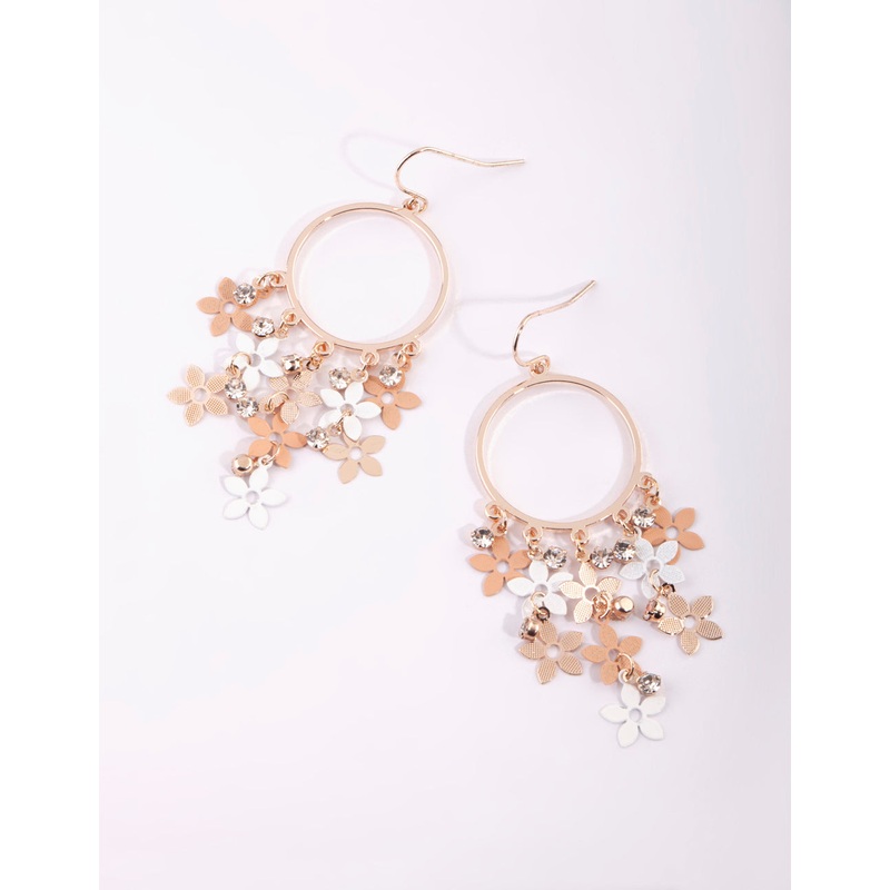 Rose Gold Cascading Flower Drop Earrings