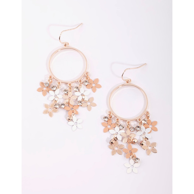 Rose Gold Cascading Flower Drop Earrings