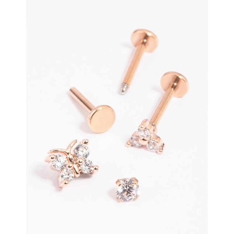 Rose Gold Plated Surgical Steel Butterfly Flat Back Pack