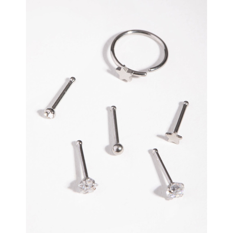 Surgical Steel Cubic Zirconia Star Nose Stud 6-Pack