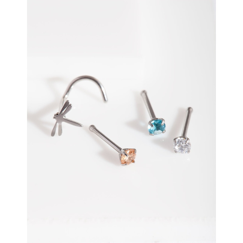 Surgical Steel Dragonfly Diamante Nose 4-Pack