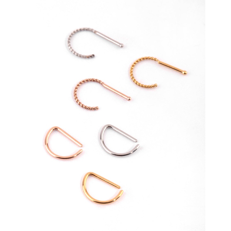 Surgical Steel Mixed Metal Textured Nose Piercing 6-Pack