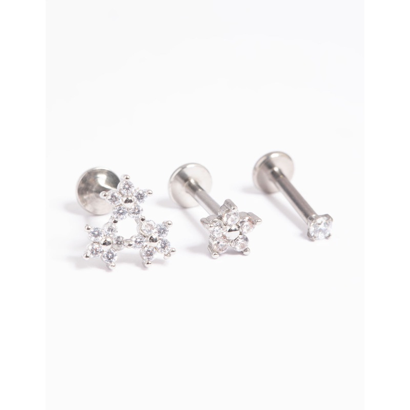 Titanium Cubic Zirconia Floral Flat Back Pack