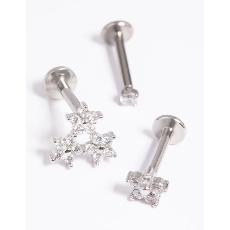 Titanium Cubic Zirconia Floral Flat Back Pack