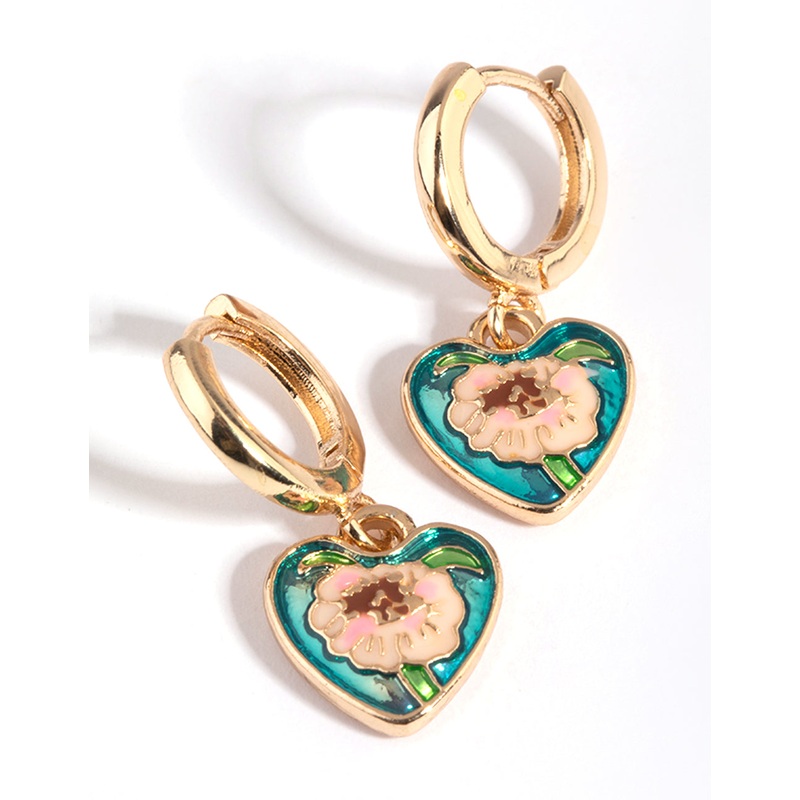 Blue Antique Charm Huggie Hoop Earrings