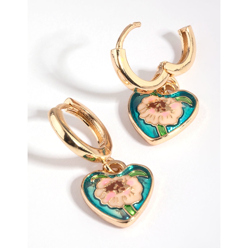 Blue Antique Charm Huggie Hoop Earrings