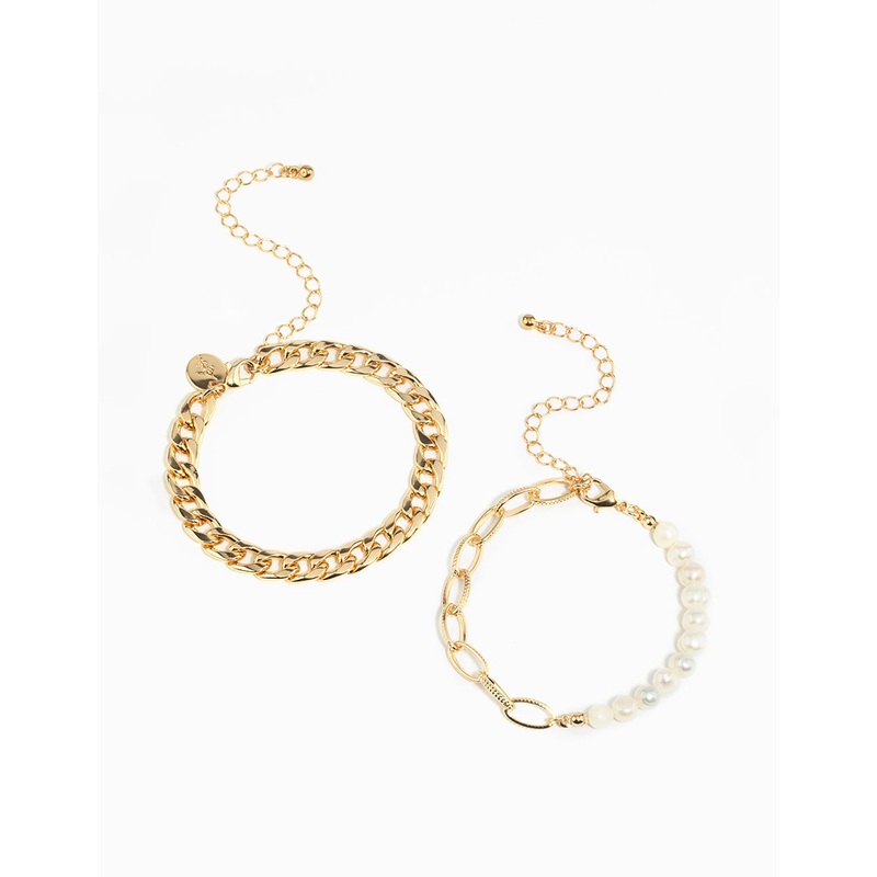 Gold Freshwater Pearl Bracelet Set