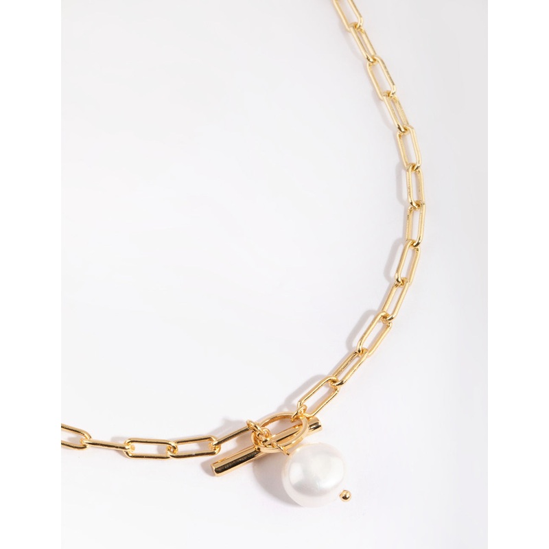 Gold Plated Fob Necklace with Freshwater Pearl