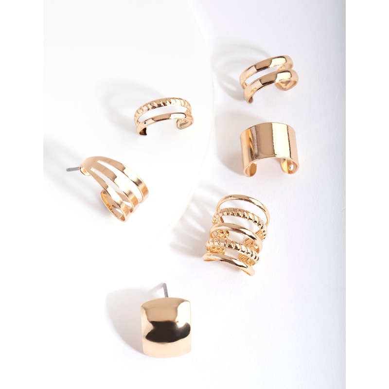 Gold Textured Ear Cuff & Earring Pack