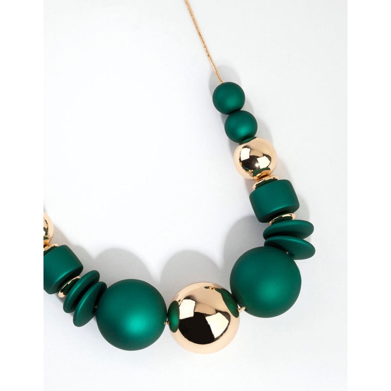 Matte Green Ball Short Necklace