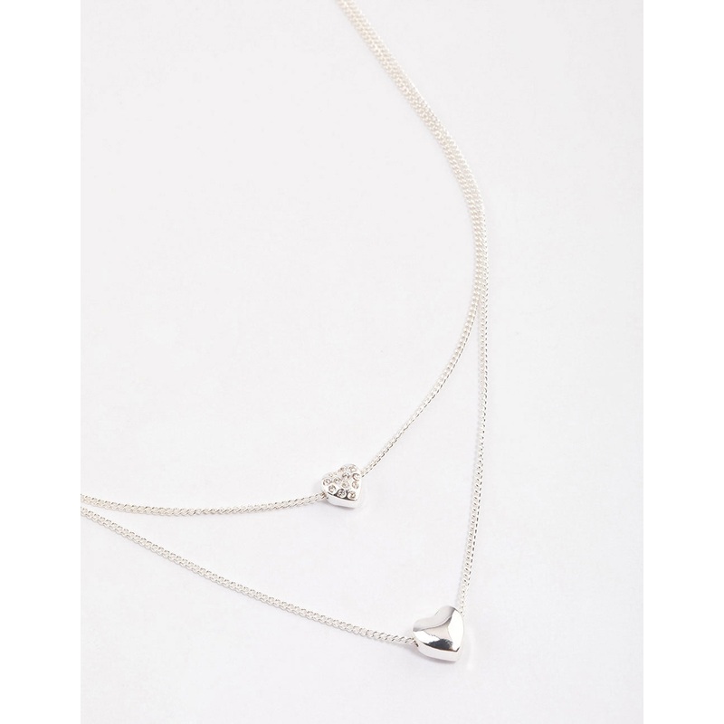 Silver Double Diamante Heart Necklace & Polishing Set