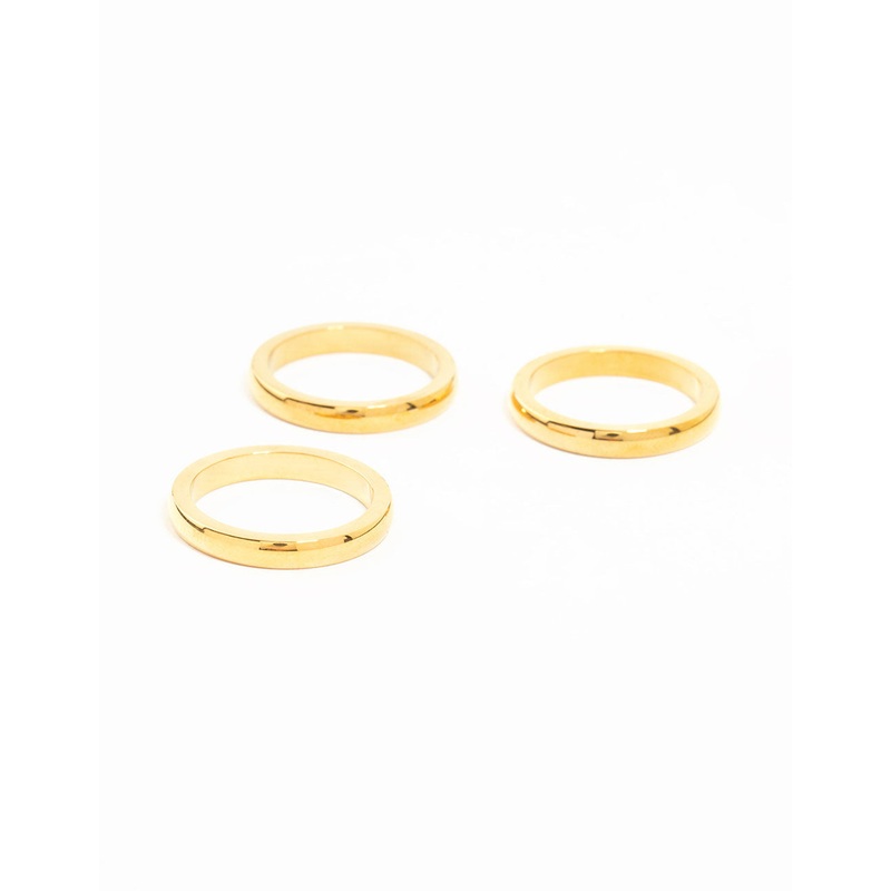 Waterproof Gold Plated Stainless Steel Band Rings 3-Pack