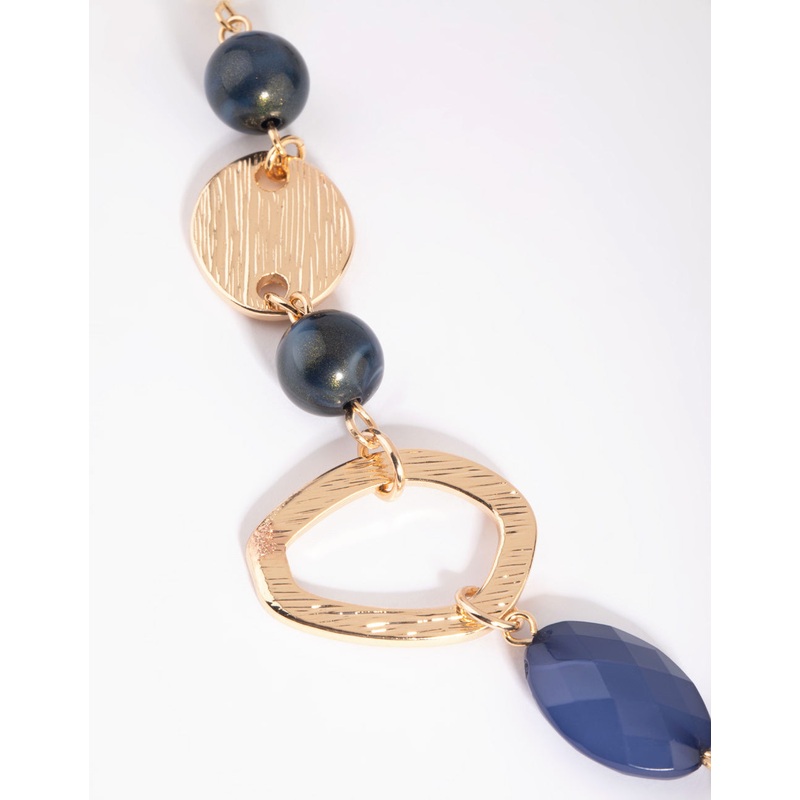 Gold & Blue Pearl & Bead Long Necklace