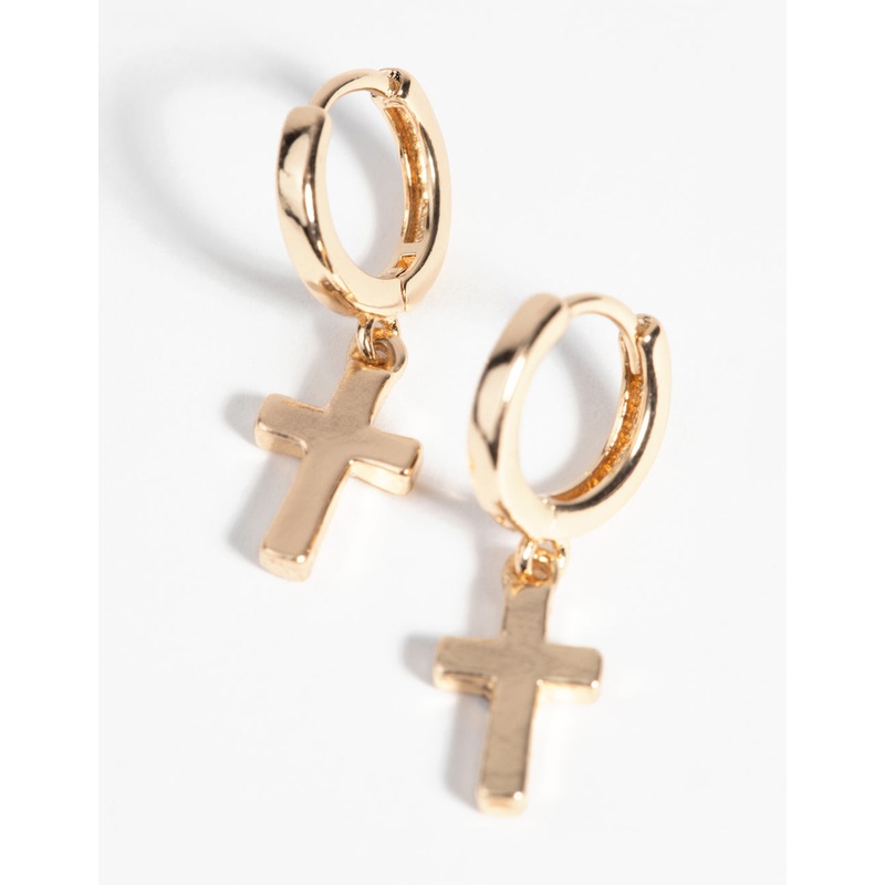 Gold Cross Huggie Hoop Earrings