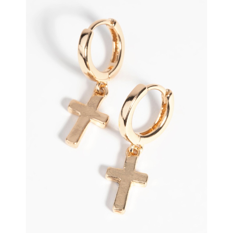 Gold Cross Huggie Hoop Earrings