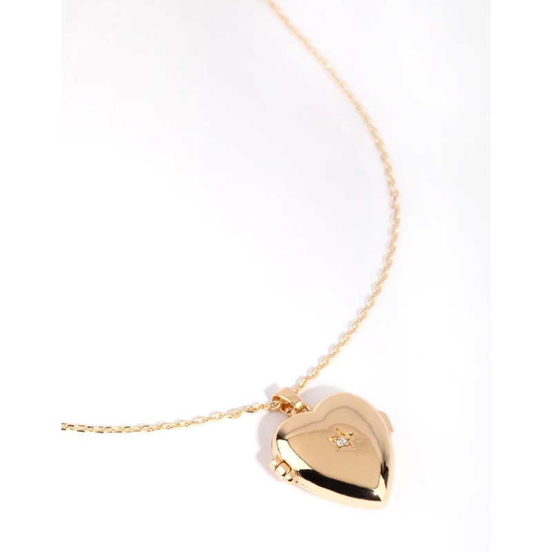 Gold Plated Heart Locket Necklace with Cubic Zirconia
