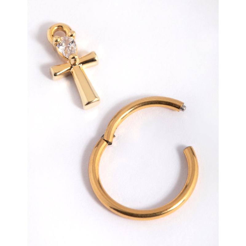 Gold Plated Surgical Steel Cubic Zirconia Cross Belly Ring