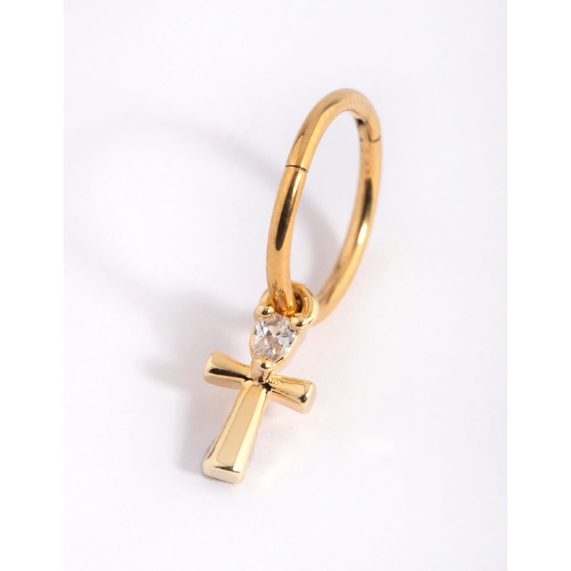 Gold Plated Surgical Steel Cubic Zirconia Cross Belly Ring