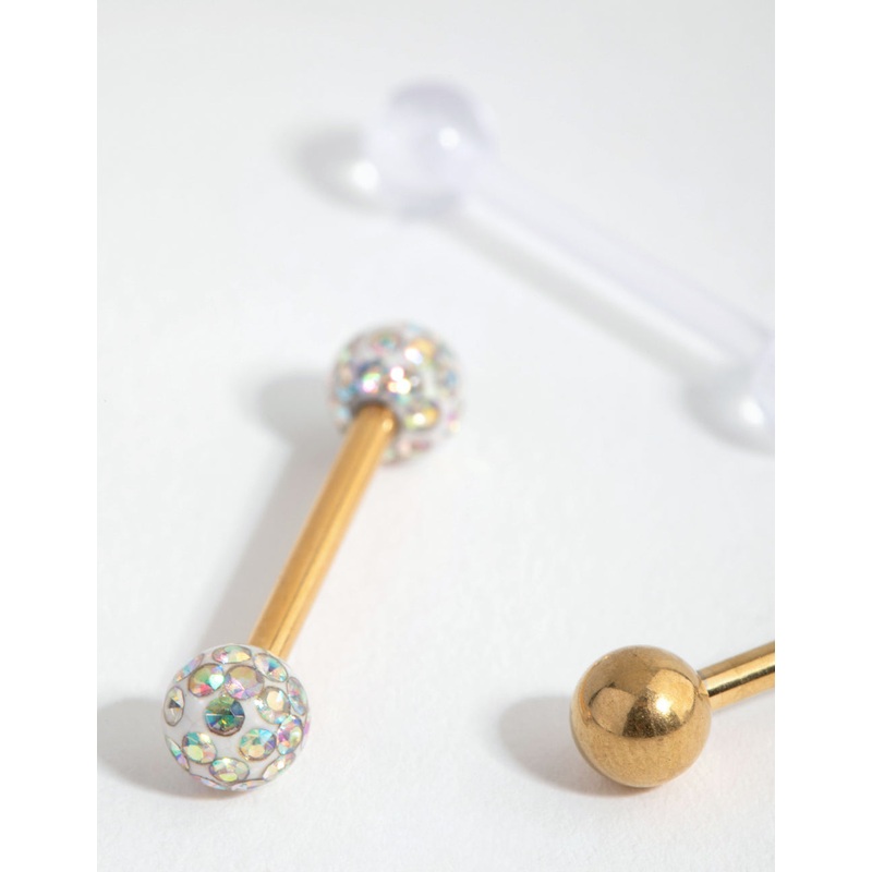 Gold Surgical Steel Acrylic Ferido Tongue Pack