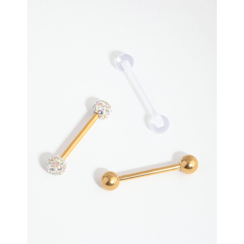 Gold Surgical Steel Acrylic Ferido Tongue Pack