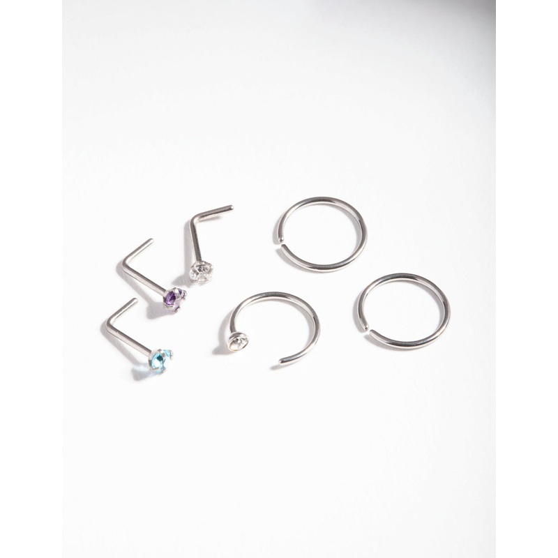 Pastel Surgical Steel Nose Stud Hoop 6-Pack