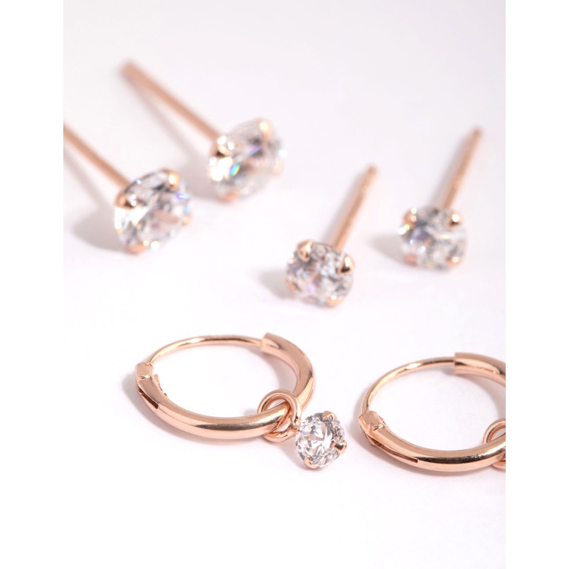 Rose Gold Plated Sterling Silver Cubic Zirconia Earring Pack