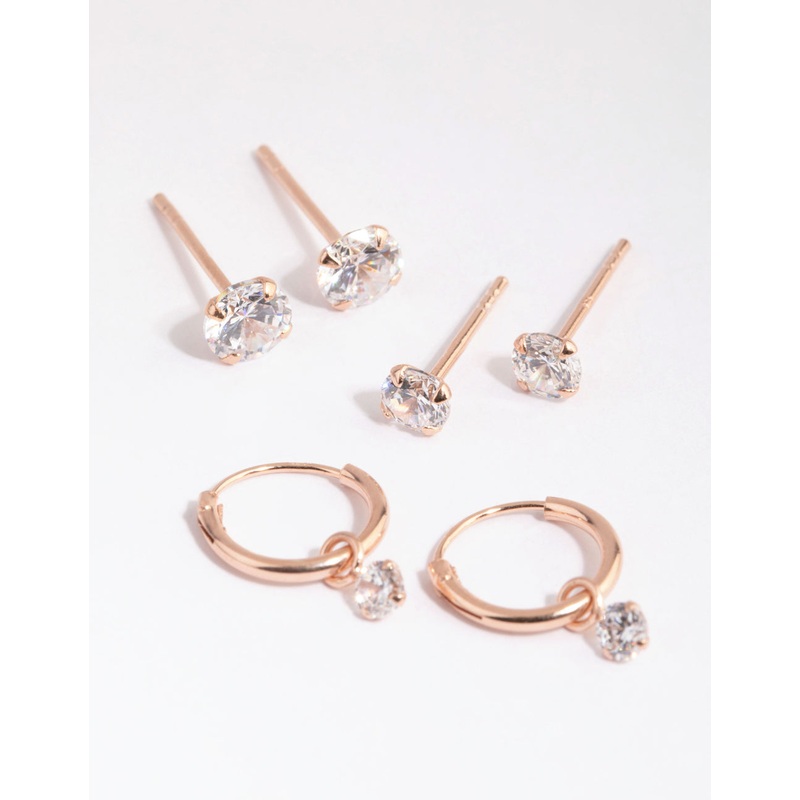 Rose Gold Plated Sterling Silver Cubic Zirconia Earring Pack