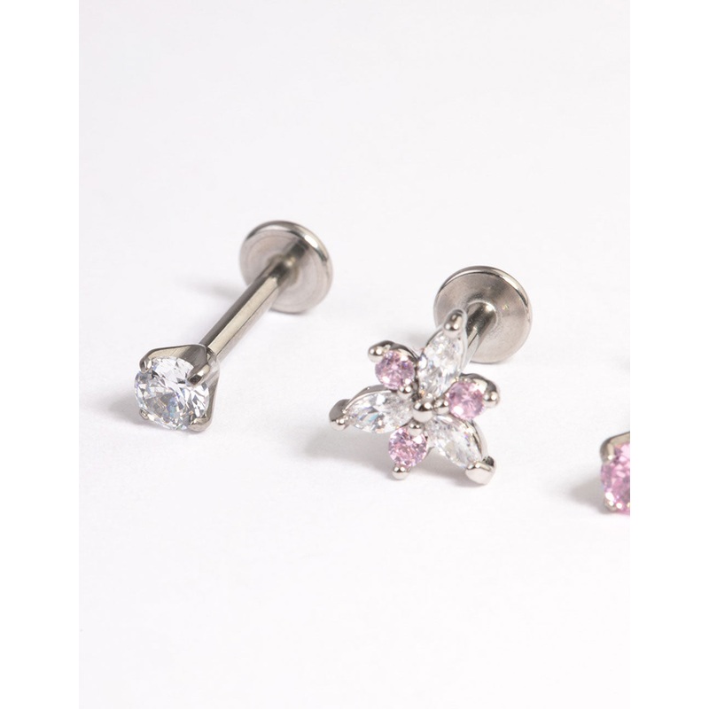 Surgical Steel Cubic Zirconia Marquise Flower Flat Back Pack