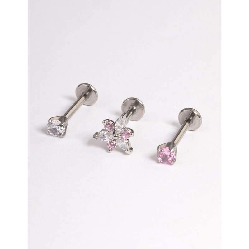 Surgical Steel Cubic Zirconia Marquise Flower Flat Back Pack