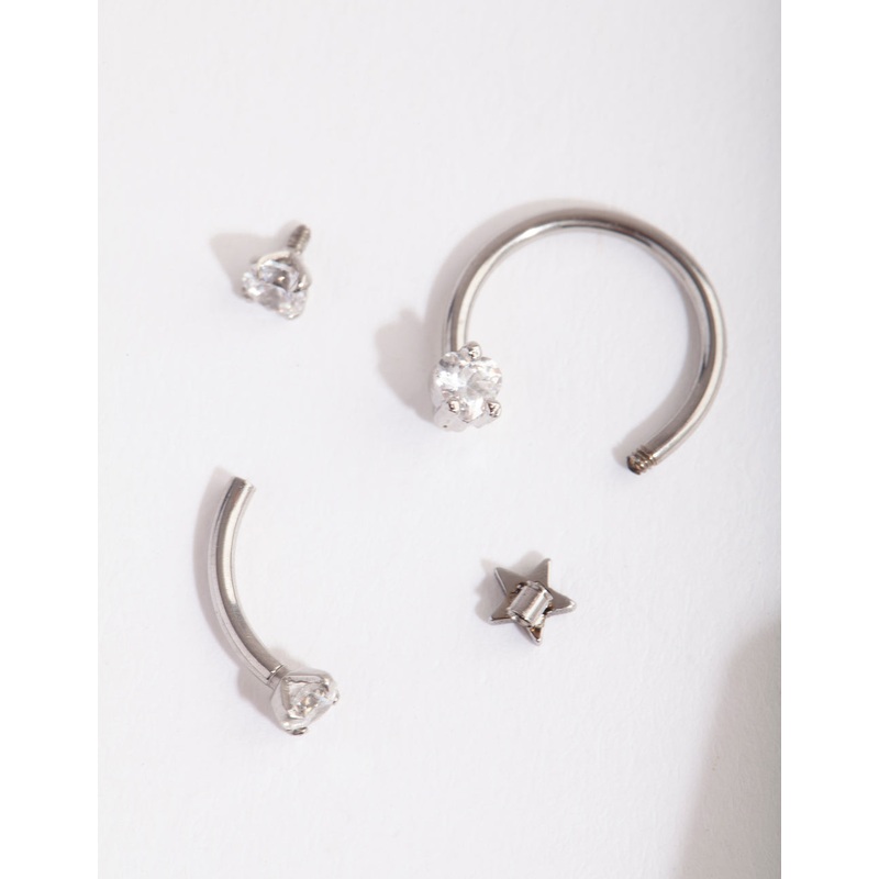 Surgical Steel Diamante Star Barbell Pack