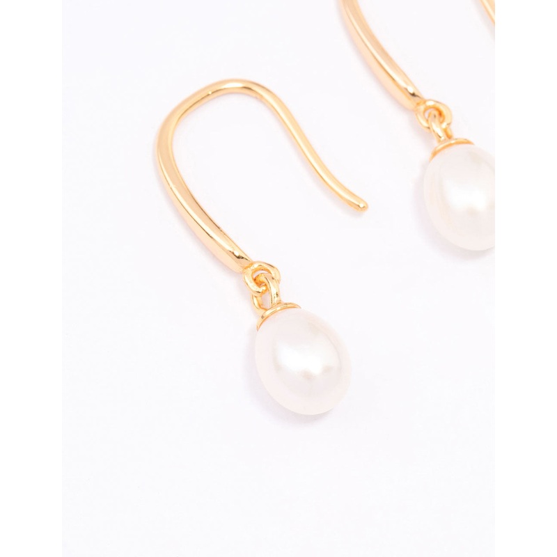 Gold Plated Sterling Silver Freshwater Pearl Fish Hook Earrings