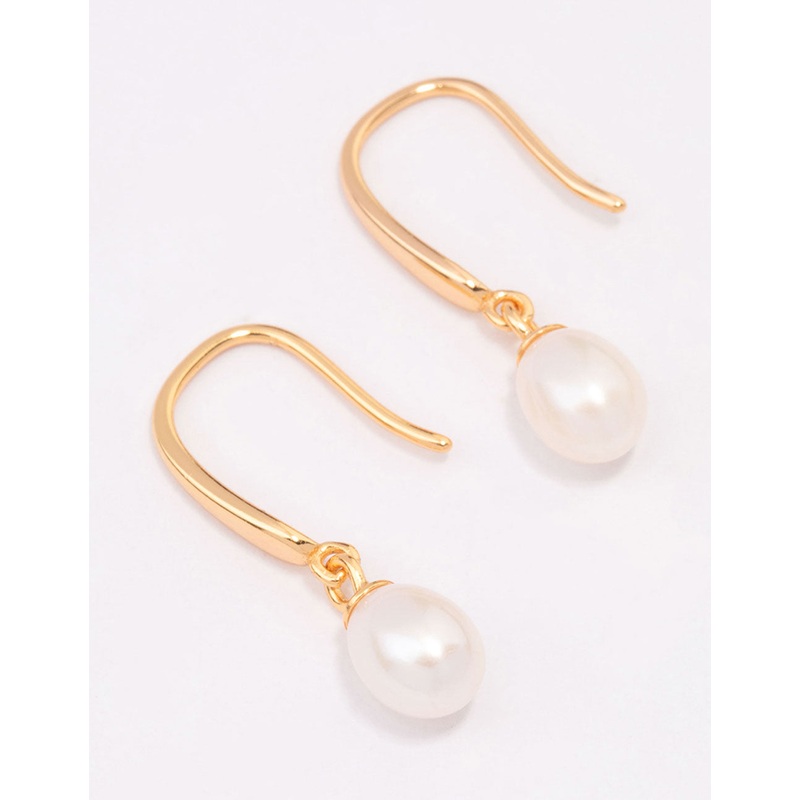 Gold Plated Sterling Silver Freshwater Pearl Fish Hook Earrings
