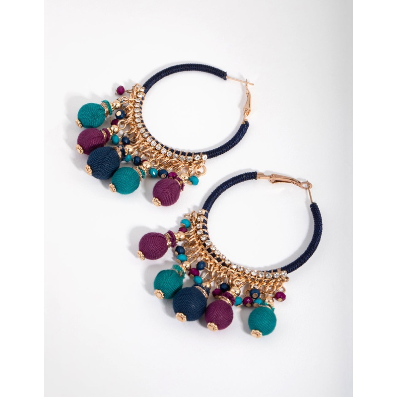 Gold Threadwrap Bead Drop Earrings