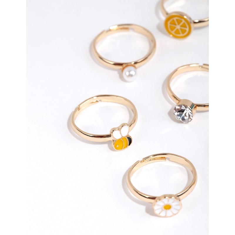 Kids Gold Lemon Bee Ring Pack