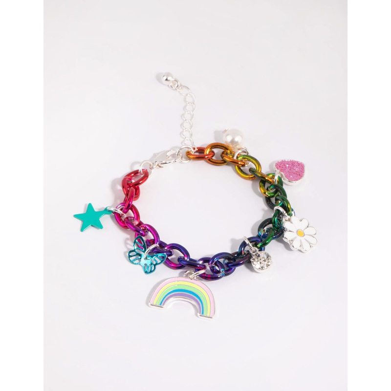 Kids Matte Rainbow Ombre Charm Bracelet