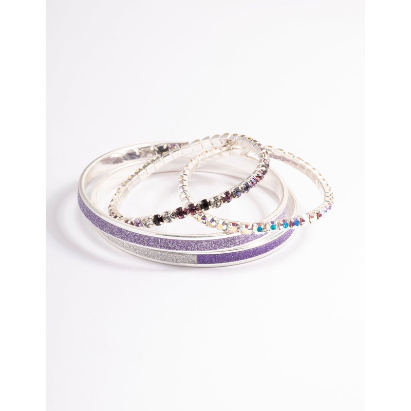 Kids Purple Diamante Glitter Bracelet 4-Pack