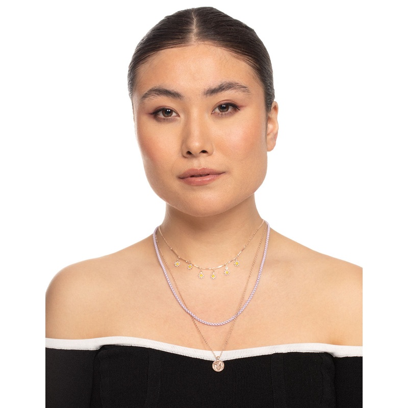 Rose Gold Daisy Butterfly Multi Row Necklace