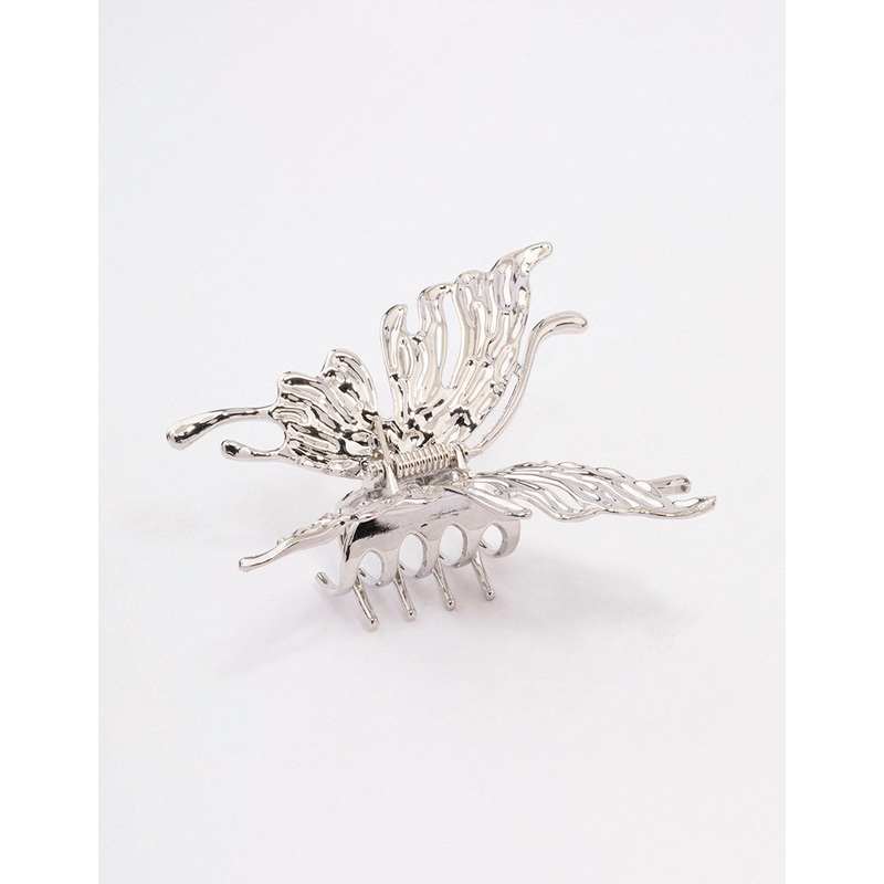 Silver Melted Butterfly Hair Claw Clip